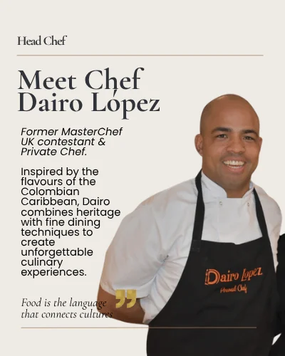 JMD Events carousel frame introducing head chef Dairo López