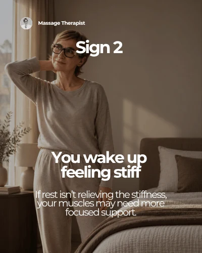 Social carousel frame explaining waking up feeling stiff