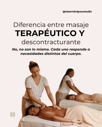Clear Your Mind Studio carousel opening frame comparing therapeutic and deep-tissue massage