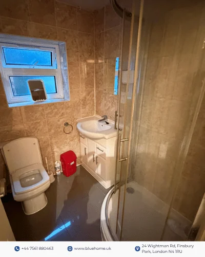 Property marketing carousel frame showing a shower room